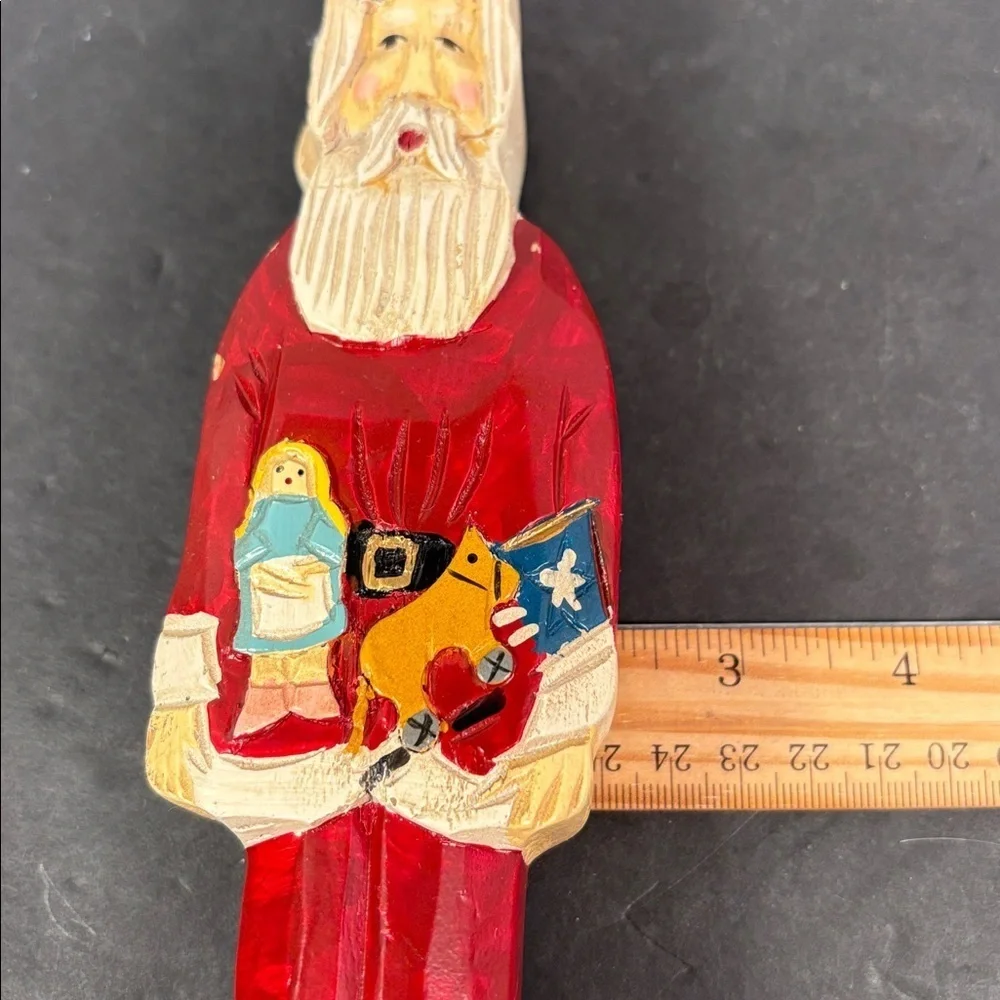 Hand Carved Patriotic Santa Folk Art Wooden Christmas Figure 9 in